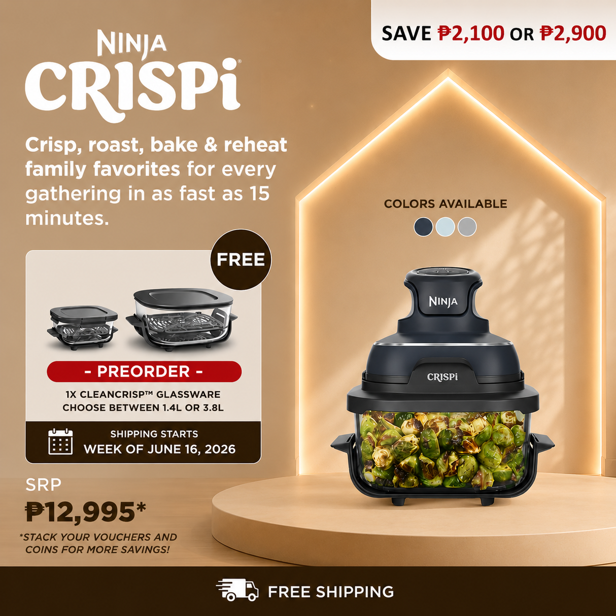Ninja Crispi® 4-in-1 Portable Glass Air Fryer